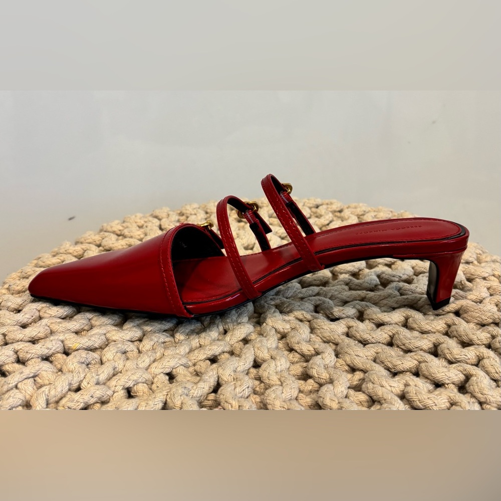 Red Leather Pointed-Toe Strappy Mule Heels — Women - Picture 5 of 6